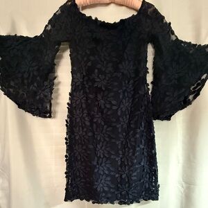 Ralph Lauren Navy Floral Lace Long Sleeve Dress